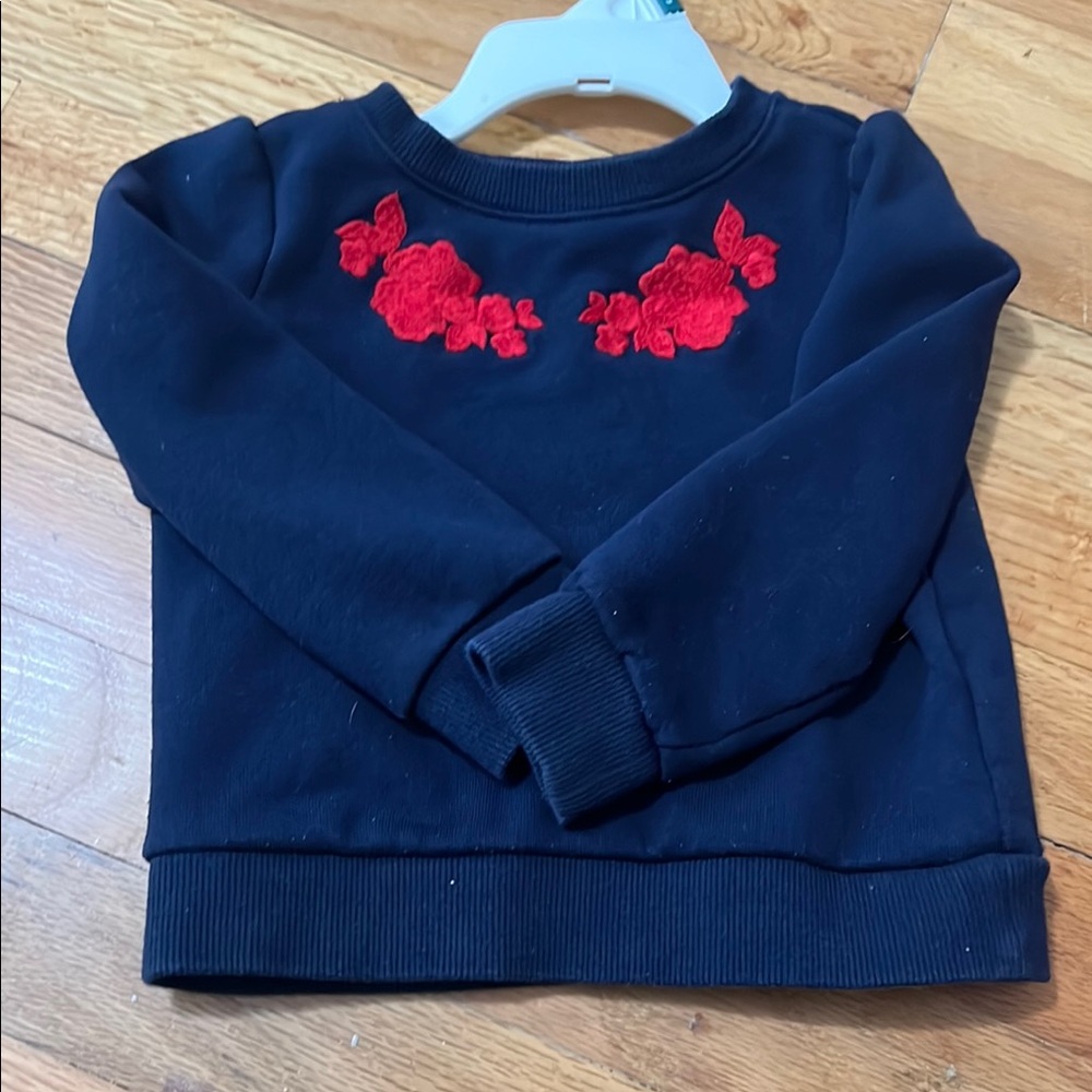 Kids Black Sweatshirt with Red Floral Design